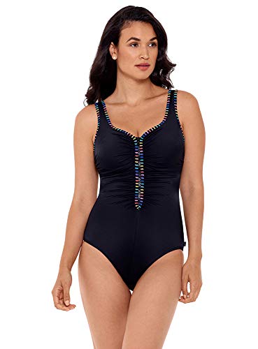 Reebok Women's Swimwear Our Zips Are Sealed Zipper Sweetheart Neckline Soft Cup One Piece Swimsuit, Multi, 12 #TOP28