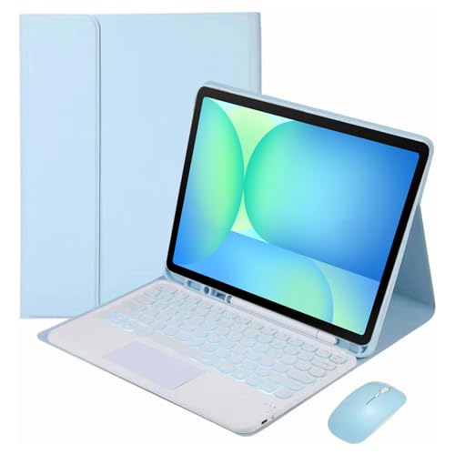 HEKUEUN Funda con Teclado para Samsung Galaxy Tab S10 FE/S9 FE 10.9'/Galaxy Tab S9 11' 2023, Teclado Bluetooth Español Ñ Extraíble con Retroiluminación 7 Colores, Soporte para Lápiz Y Ratón,Azul
