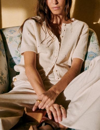 Bianstore Women's Casual Short Sleeve Crewneck Button Down Cardigan Sweater Crochet Knit Top2