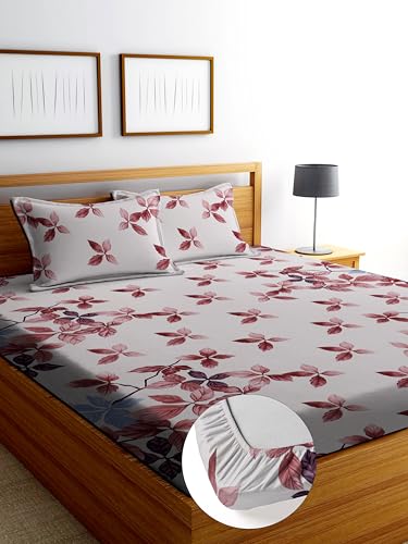 Image of DECORUM Cotton Feel Glace Cotton Fitted Bedsheet King Size (72 inchx78 inch)| All Around Elastic| 2 Pillow Covers (17 inchx27 inch)| Fits Up to 8 inch Mattress| 220 TC|Soft, Wrinkle-Free |Perfect for Home Decor & Gifting