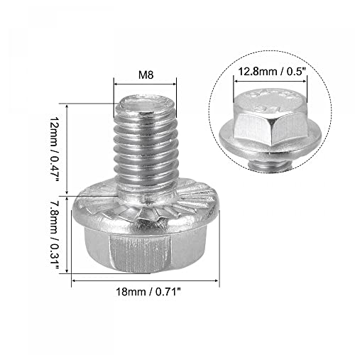 Image of uxcell M8x12mm Hex Serrated Flange Bolts Screws Metric Thread 304 Stainless Steel 10pcs