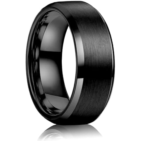 Jstyle Stainless Steel Rings for Men Women 8MM Wedding Band Rings Matte Surface - Beveled Polished Edge Mens Ring Size 11 Black Rings for Men Cover