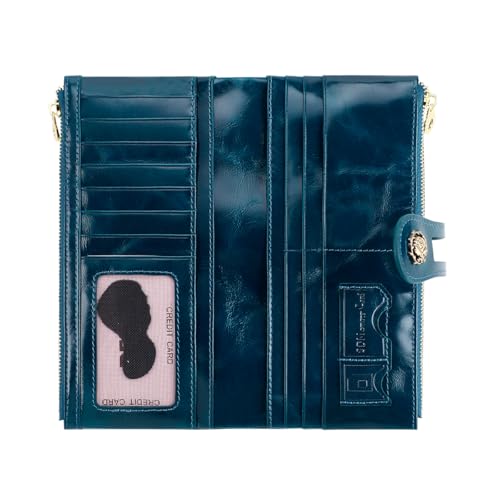 Image of Women's RFID Blocking Wallet Soft Leather Clutch Money Ladies Purse Slim Card Holder Organizer Zip Pocket (3020-Blue)