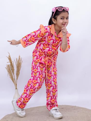 Image of superminis Girls Cotton Abstract /Floral /Striped Print Top And Shorts /Pant Clothing Set