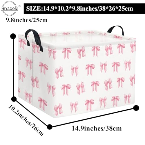 Image of Rectangular Valentines Basket Fabric Storage Bin Storage Boxes Collapsible Storage Basket for Clothes Books Shelves Basket(Pink Bowknot)