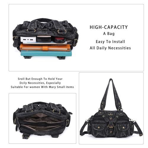 Image of Angel Kiss Hobo Crossbody Purses for Women Shoulder Bag Multipocket Soft Hobo Purses Removable Strap Leather Handbags