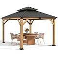 Jocoevol 10' X 12' Wood Gazebo Hardtop Outdoor Permanent Pavilion with Double Galvanized Steel Roof Snow Support, Wind Resistance for Backyard Garden, Lawns, Patio