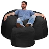 ULTIMATE SACK 5000 5-Foot Bean Bag Chair with Footstool, Charcoal Fur Cover – Oversized Foam Lounger, Floor Seat, Small Sofa, or Couch Bed for Living Area, Gaming Room, or Reading Lounge