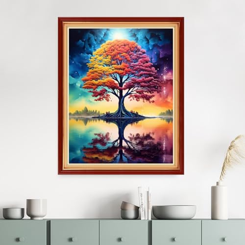 Image of Dimensean Stamped Cross Stitch Kits Full Range of Embroidery Patterns Starter Kits for Beginners Adult DIY Cross Stitches Needlepoint Kits 11CT-Colorful Trees by the Lake 16x20 inch