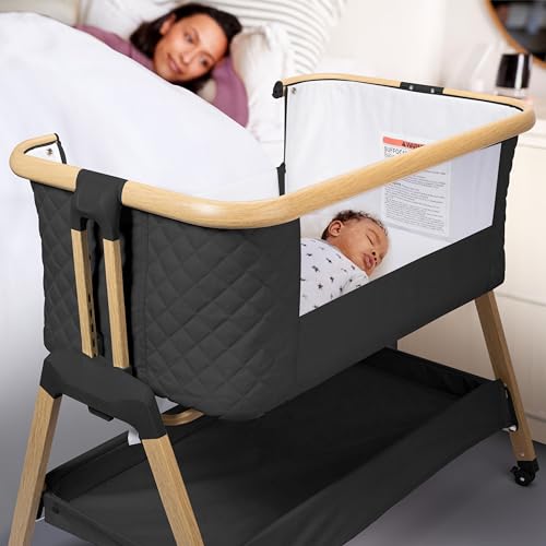 3 in 1 Baby Bassinet with Wheels, Portable Bedside Sleeper for Baby with 7 Adjustable Heights and Foam Mattress, Baby Bedside Crib for Newborns and Infants with Storage Basket, Carry Bag Included - Thumbnail 7