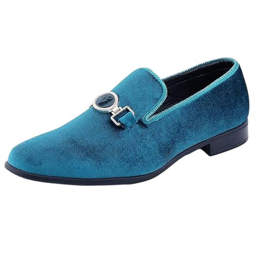 Amali Velvet Slip-On Dress Loafers for Men with Lion Head Piece, Men's Formal Smoking Tuxedo Slippers, Loafer Shoes with Metal Chain Detail