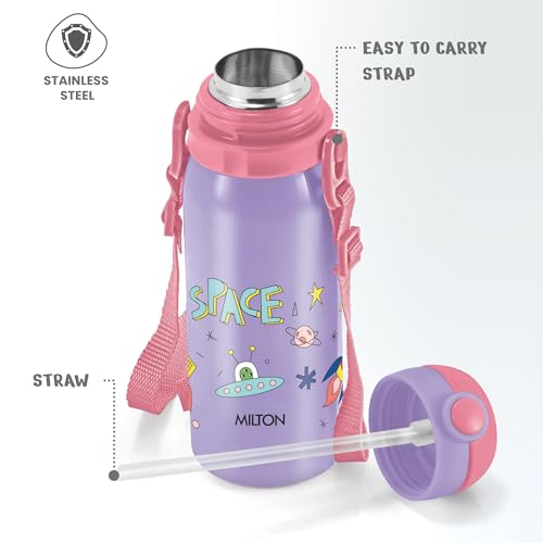 Image of MILTON Torque 450 ISI Certified Stainless Steel Water Bottle, Leak Proof, Rust Proof, Single walled,1 Yr Warranty, Ideal Sipper Water Bottle for School Kids Bottle, 455 ml, Purple (Space)