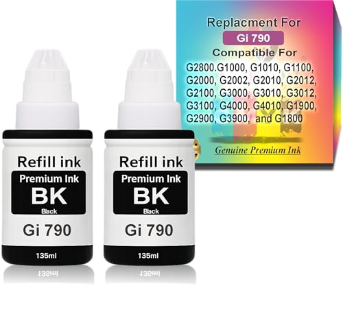 Image of CANOFF GI-790 Compatible Black Refill Ink Bottle (135ml Each) | High Yield, Smudge-Free, Fade-Resistant Ink | Suitable for G1000,G1010,G2000,G2010,G3000,G3010,G4000,G4010 Series (Gi-790 Black 2pc.)