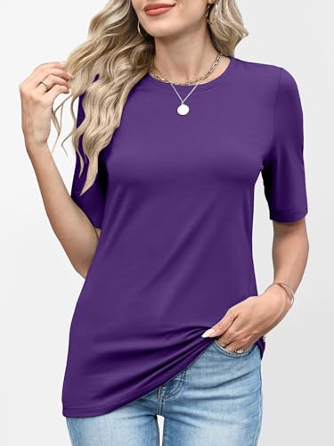 Image of ANRABESS Womens Half Sleeve Tops Crewneck Shirts Basic Fit Work Tee