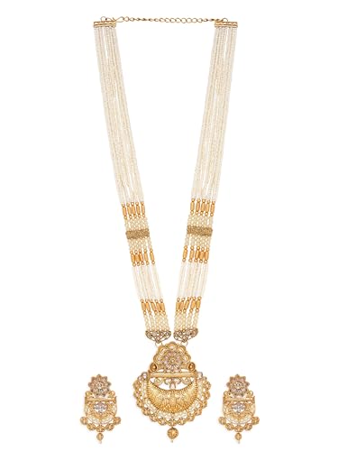 Image of Rubans Pearl Long Necklace Set Gold Plated Traditional Stylish Jewellery Gift for Women & Girls