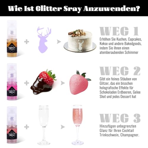 Essbarer Glitzer Spray 5g x 2 Farben Gold und Silber Goldpuder Essbar Glitzerpulver für Backen Lebensmittel Glitzer für Getränke, Erdbeeren, Cupcakes, Osterkuchen, Fondant, Cocktails, Schokolade