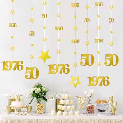 Image of Eucutur Gold 50th Birthday Decorations for Men Women, Pre-Strung Glitter Twinkle Number 50 Years Old Vintage 1976 Hanging Streamer Banner Party Supplies, Cheers 50th Birthday Anniversary Decor