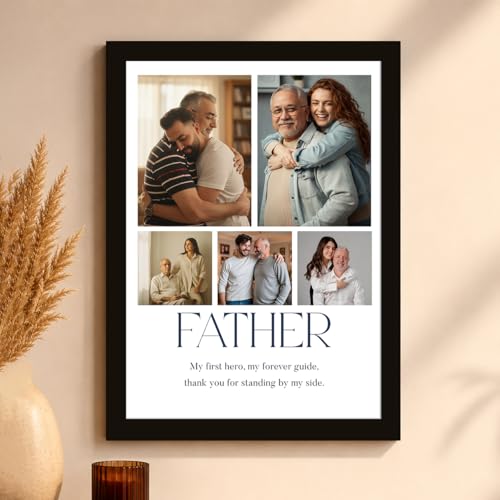 Image of Art Street Personalized Gift for Father, Dad Photo Frame | 5 Image Collage with Custom Text, Customized Photo Frame for Father, Wall Decor for Bedroom Living Room, A4 Size 8x12 Inch