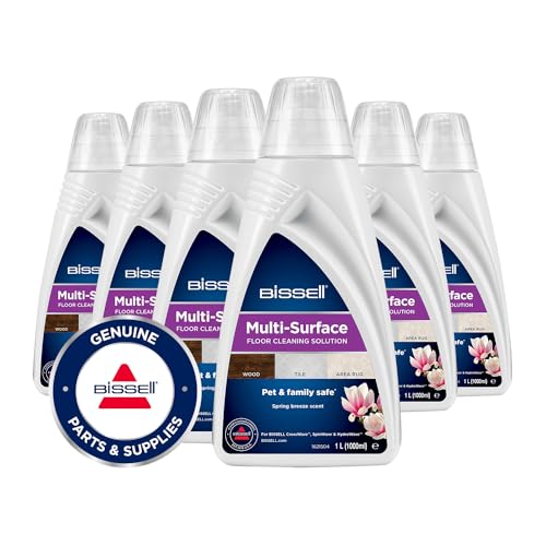 BISSELL Solución Multisuperficie para Suelos 1 L, Limpiador para Suelos Laminados, Baldosas y Alfombras, Pack de 6, Aroma Brisa Primaveral, Ideal para CrossWave, SpinWave y HydroWave, 3932