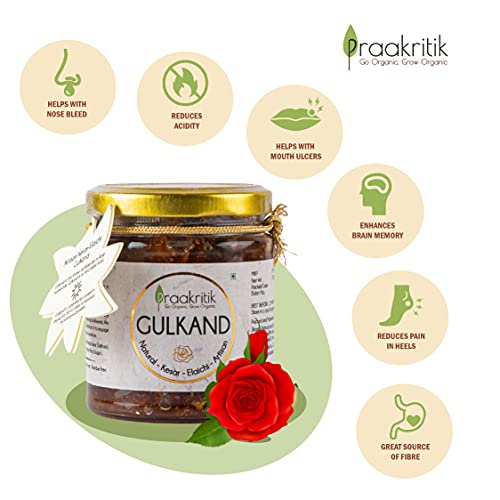 Image of Praakritik Gulkand Natural Kesar Elaichi - 250g, Artisan Flavor with Rose Petals, Honey & Mishri, Pure Vegetarian, Rich in Calcium & Antioxidants