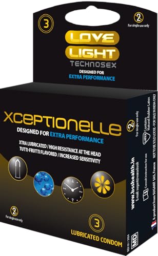 Image of Love Light Xceptionelle Condoms |Designed for Extra Performance| Extra Lubricated Natural Latex|Reinforced Head & Reservoir Tip|Tutti Frutti Flavor| ISO 4074 - Pack of 3