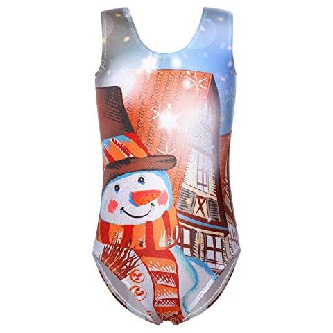 Kidsparadisy Girls One-Piece Gymnastic Leotards Ballet Sleeveless Unitards Dancewear (Snowman, 110(3-4Y)) Cover