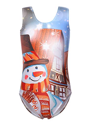 Kidsparadisy Sparkle Leotard para niñas, Gimnasia, Baile, Ballet, sin Mangas, para Bailes, Snowman, 6-7 Años