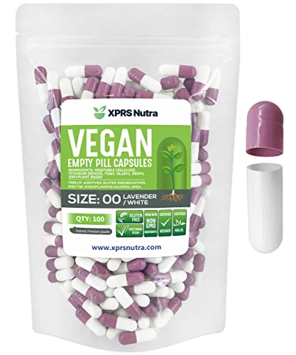Image of XPRS Nutra Size 00 Empty Capsules - 100 Count Empty Vegan Capsules - Vegetarian Empty Pills - DIY Vegetable Capsule Filling- Veggie Pill Caps (Lavender /White)