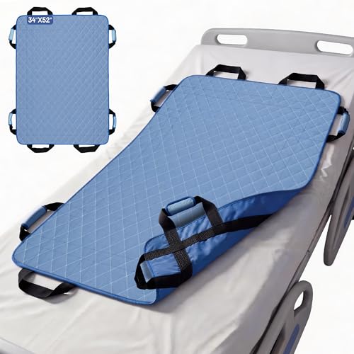 Coolshields Positioning Bed Pad with 8 Reinforced Handles 34 x 52 Washable Waterproof Transfer & Sliding Sheet for Moving Turning & Lifting Patients Elderly Bedridden & Incontinence Care 1 Pack