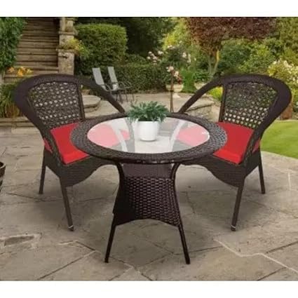 Image of HUMAIRA Outdoor FURNITUREDesigner D8 2 Chair 1 Table Set for Garden /Balcony /Terrace /Coffee /Poolside Patio Wicker Seating Chair and Table Set Outdoor Furniture(Brown+Red)