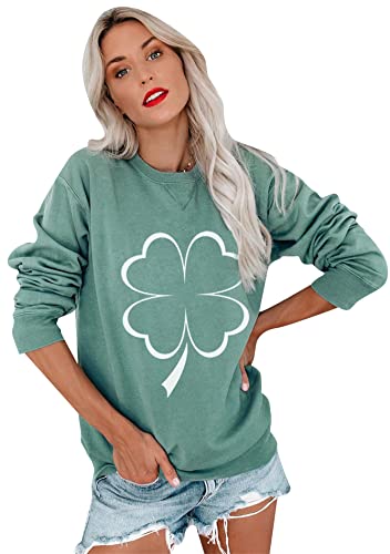 Image of Womens St. Patrick Day Lucky Clover Sweatershirt Crew Neck Long Sleeve Blouse Graphics Tie Dye Pullover