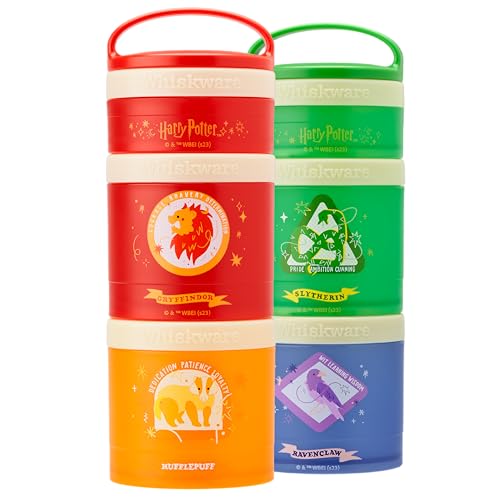 Image of Whiskware Harry Potter Stackable Snack Containers for Kids and Toddlers, 3 Stackable Snack Cups for School and Travel, House Set, (Pack of 2)