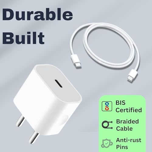 Image of RAVIAD 20W Original (MFi-Certified) Super Fast Charger Adapter & Type C to C Braided Cable, Compatible with iPhone 17 /17 Air /17 Pro /17 Pro Max /16 /15 Series, iPad & Other Devices I PD Wall Charger