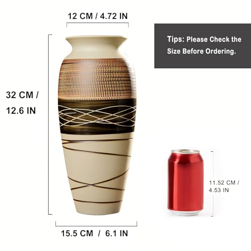 Ceramic Rustic Farmhouse Vase, 12.6" Large Vintage Flower vase for Home Decor, Tall Boho Textured Vases for Living Room, Table, Mantel, Shelf and Centerpieces Decor and Housewarming