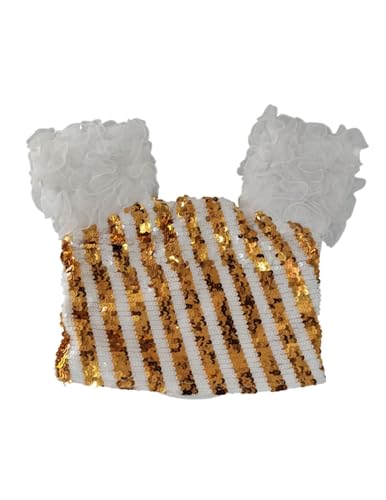 Image of BookMyCostume White & Golden Sequin Western Dance Costume for Girls | Stylish Top with Frill Sleeves & White Fluffy Skirt | Western Dance Costume for Kids| 6-7 Years