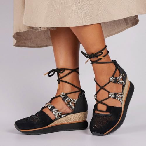 Sneakers abiertos beige para mujer tipo espadrille con cuña de esparto 3