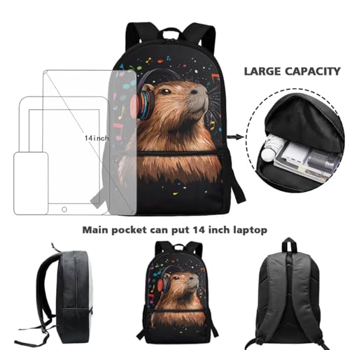 HUIACONG Capybara Backpack with Lunchbox Girls Bookbag for School Kids Boys School Bag Lunch Box Pencil Case 1St Grade Scoolbag Sets Water Bottle Holder4