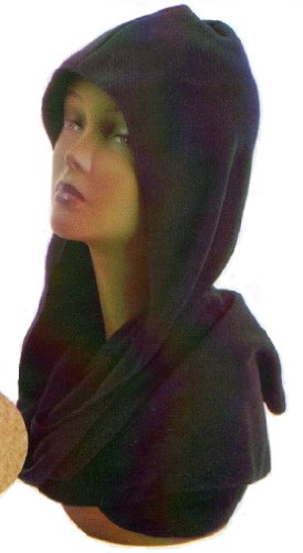 Ladies Womans Black Knit Hood Wrap Scarf Hat Womens Winter Head Cover - Main Image