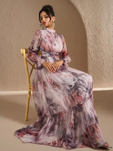 Image of TOLEEN Summer Casual Dresses for Women 2024 Spring Fashion Boho V Neck Long Sleeve Ruffle Floral Print Elegant Maxi Dress
