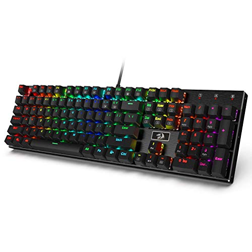 Redragon K556 RGB LED Backlit Wired Mechanical Gaming Keyboard, Aluminum Base, 104 Standard Keys (Renewed)