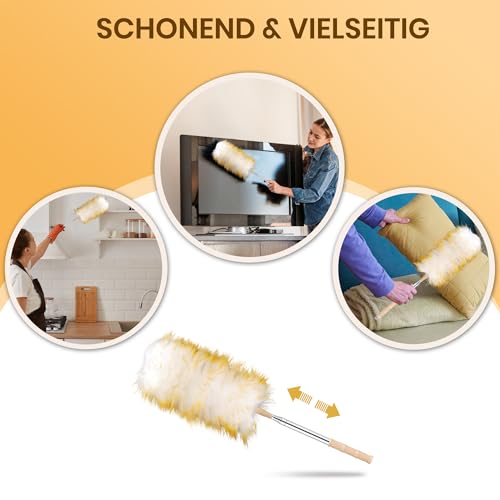 Staubwedel, 130cnm Lammwolle Staubwedel Teleskop Waschbar, für Hohe Oberflächen, Deckenventilatoren und Empfindliche Einrichtungen, Auto, Büroreinigung