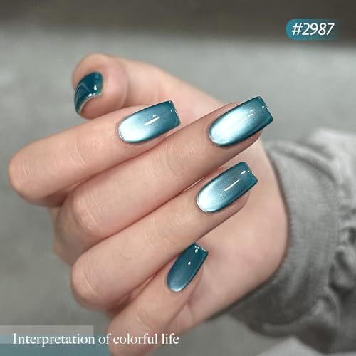 GAOY Blue Cat Eye Gel Nail Polish Set with Magnet for Glitter Holographic Cat Eye, Salon UV Gel Manicure and Nail Art DIY at Home, Tropical Sea