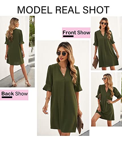 Image of QACOHU Summer Dresses for Women V Neck Ruffle Short Sleeve Casual Shift Dress
