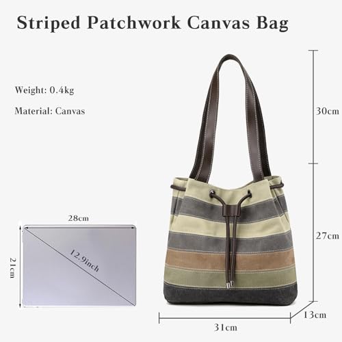 Canvas Shoulder Bag for Women Multi-Colour Striped Handbag Casual Top Handle Bag Large Hobo Bag Multi-Pocket Tote Bag3