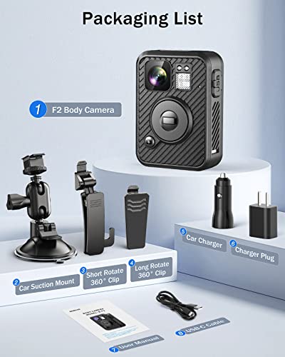 Boblov F2 Body Worn Camera 64Gb With 3000Mah Battery, Wifi Gps Enabled, Duall Screens Support 8-10Hours Recording For Recorder #TOP7