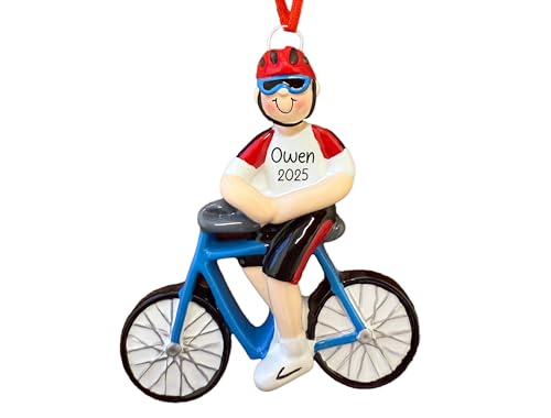 Christmas Ornament 2025 - Free Customization | Cyclist Boy Figurine With Helmet, Cycle Rider For Xmas Tree | Unique Cycling Mountain Biking Keepsake - Custom Name & Year