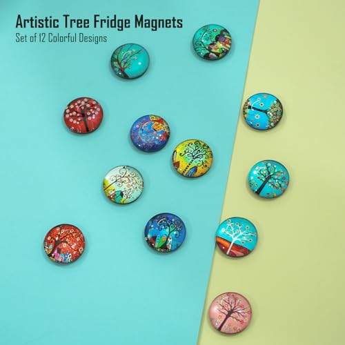 Image of Nostrae by Ekhasa Multicolor Tree of Life Glass Cute Fridge Magnets Set of 12 | Fridge Magnet Refrigerator Stylish | Kitchen Fridge Decoration Items | Mini Gifts
