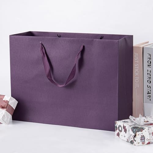 Umoofine Large Purple Gift Bag with Ribbon Handles 12 Pack, 15.7x5.9x12 inches Extra Large Purple Gift Bag, Reusable Heavy Duty Kraft Bag Paper Bags Bulk for Shopping, Wedding, Party, Gift, Retail by Umoonfine - Image 8