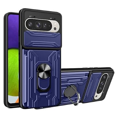 Jiajihua Case Compatible with Xiaomi Poco X3 (Pro) / Poco X3 FNC Card Slot Slide Push Camera Protection Car Mount Magnetic Kickstand Shockproof 2 in 1 Blue