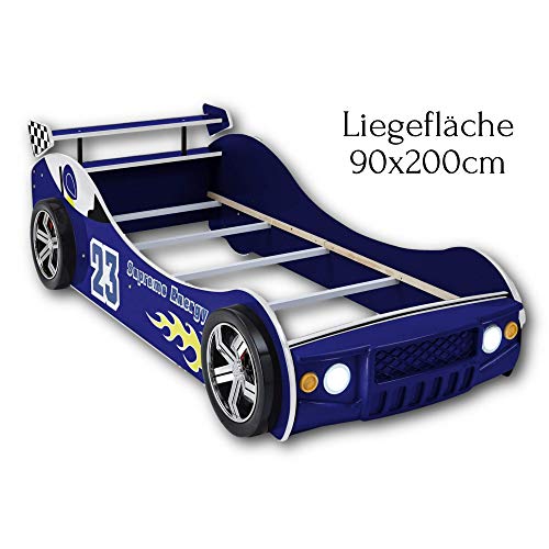 Stella Trading ENERGY Autobett mit LED-Beleuchtung 90 x 200 cm - Aufregendes Auto Kinderbett für kleine Rennfahrer in Rot, Blau oder Schwarz - 105 x 60 x 225 cm (B/H/T)